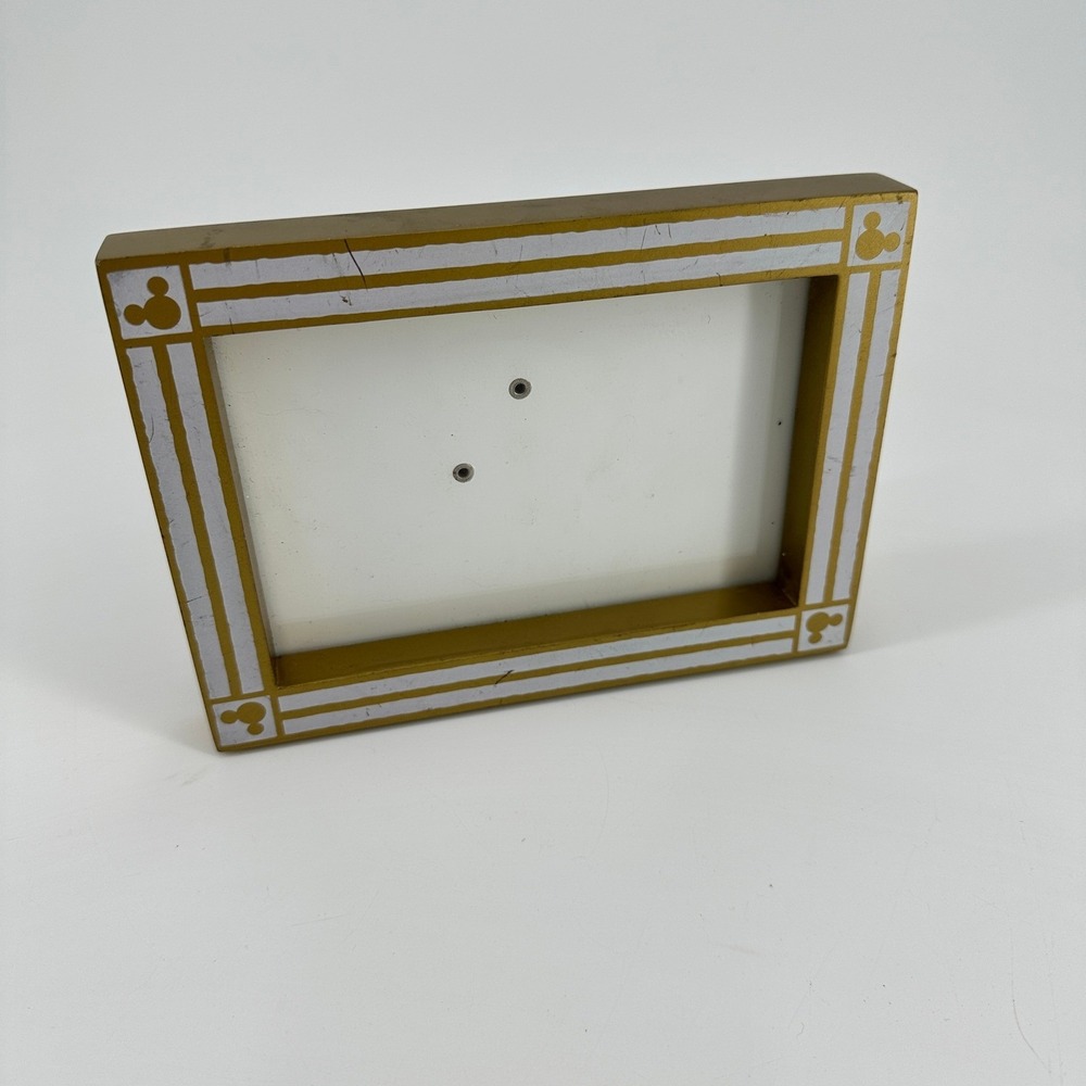 Disney Mickey Mouse Gold Silver Tone Wood Picture Frame Tabletop Decor